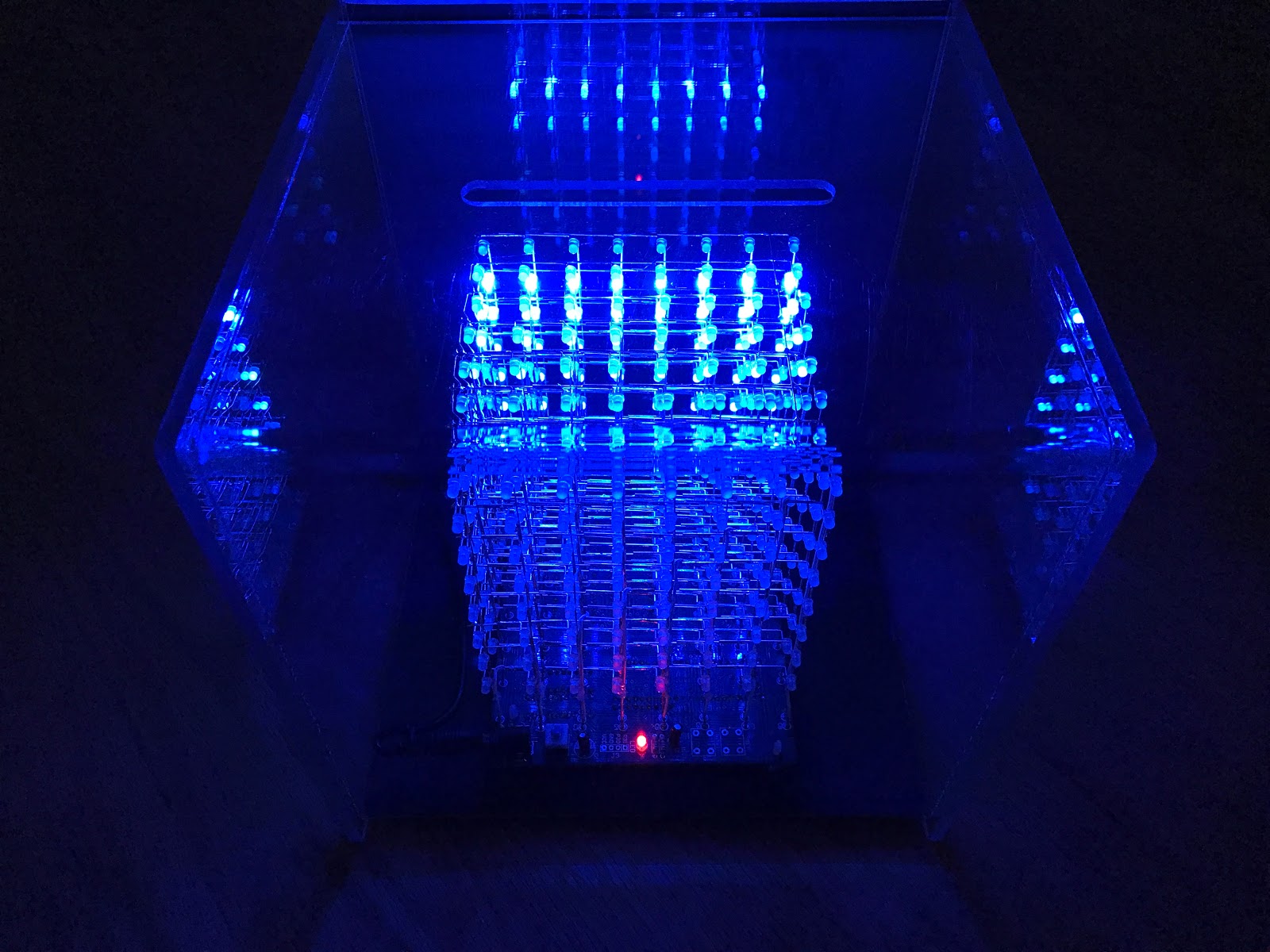 photo of the LED cube playing an animation